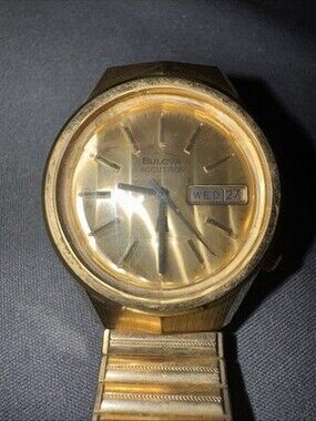 VTG Bulova Accutron Day-Date Watch Gold Tone Cal 218 Tuning Fork Men’s Parts/Rep